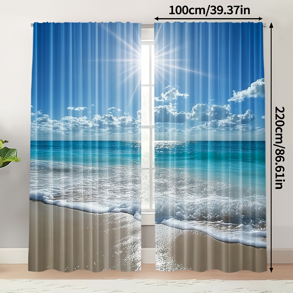 TEMU 2 Pezze Tende da Finestra Tropicali - Design Marine e Mare Turchese, Semi-Trasparenti per Luce e Privacy, Senza Necessaria, Tasche Facili da