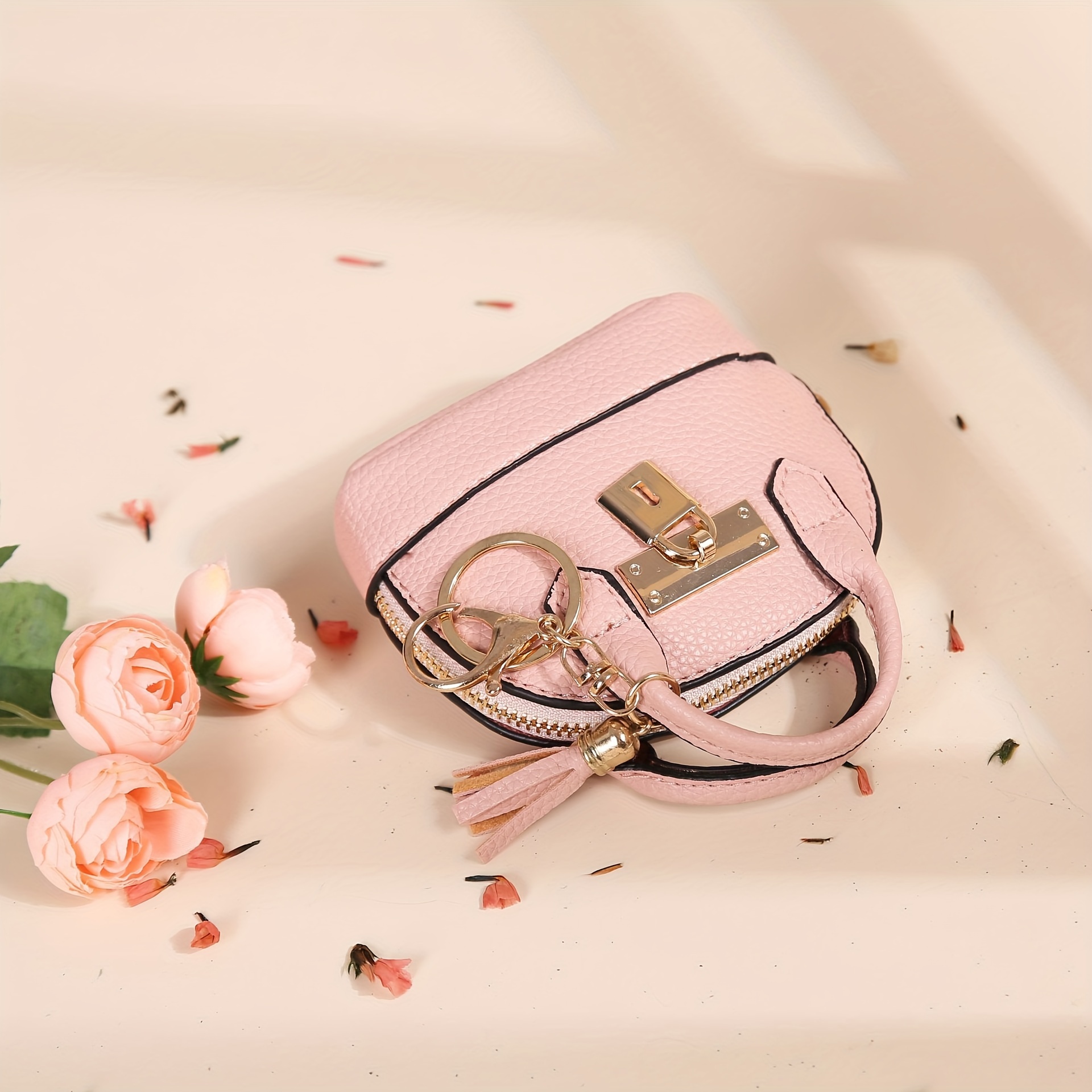 

Chic Mini Handbag Charm, Pendant Coin Purse, Cute Storage Bag For Accessories, Decorative Keychain With Tassel Detail
