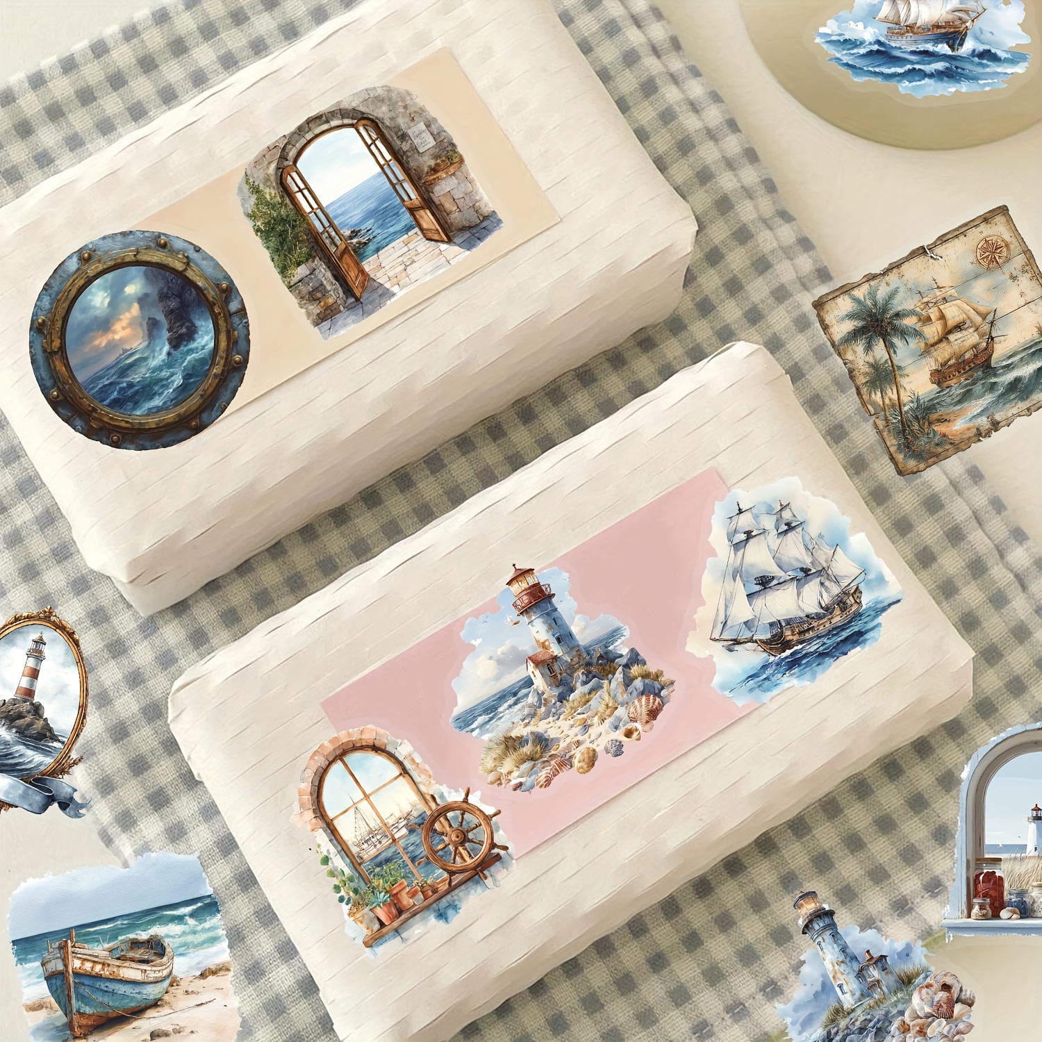 Image of A Set Of 50 Nautical-themed Stickers Featuring Cartoon Designs, Perfect For Embellishments On Journals, Diaries, Ipads, Notebooks, And Laptops