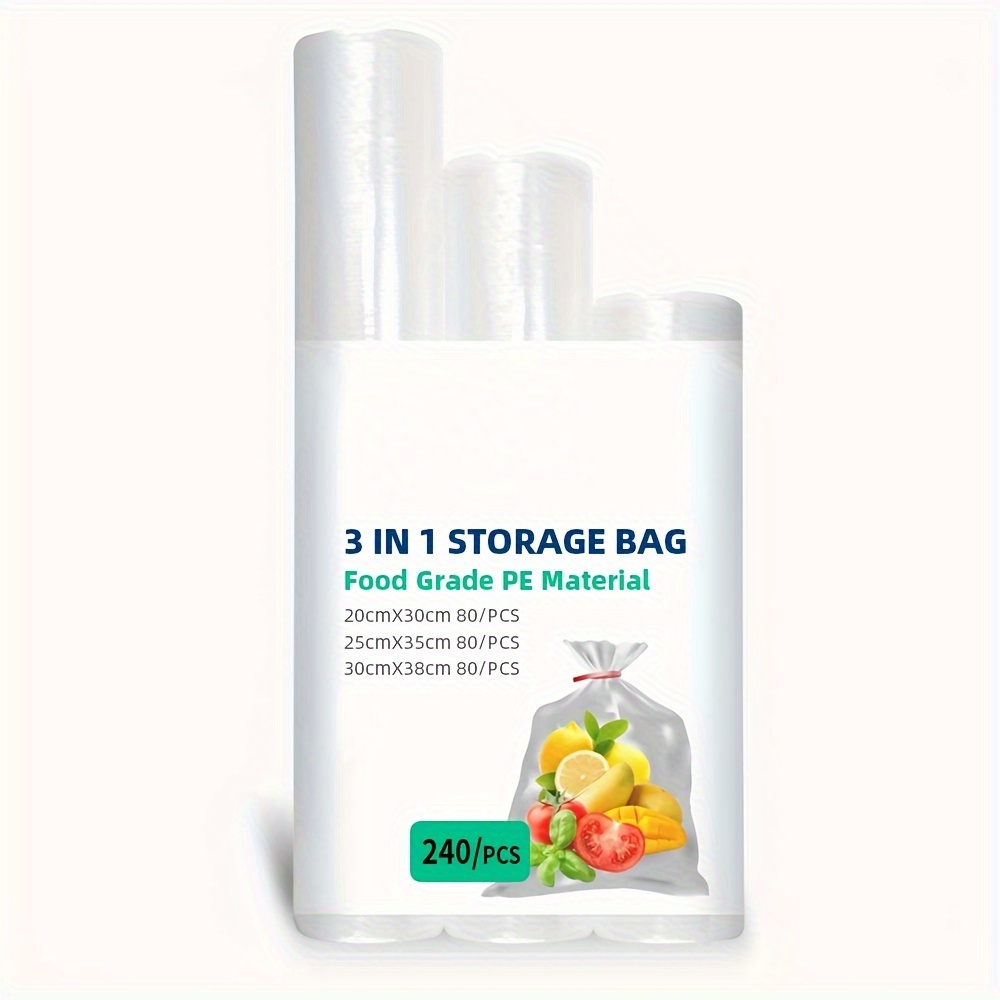 

3 In 1 Storage Bags: Food Grade Pe Material - 240 Bags Per Roll - Fold Top Closure - Reusable Kitchen Storage