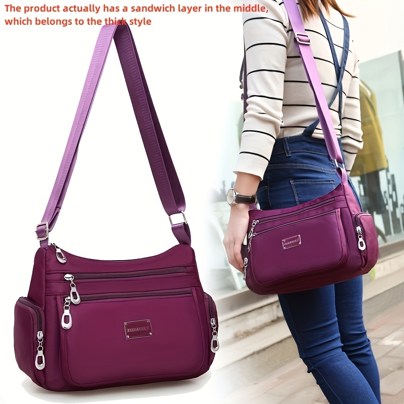 

Zipper Crossbody Bag, Nylon Solid Color Shoulder Bag, Perfect Messenger Bag For Daily Use