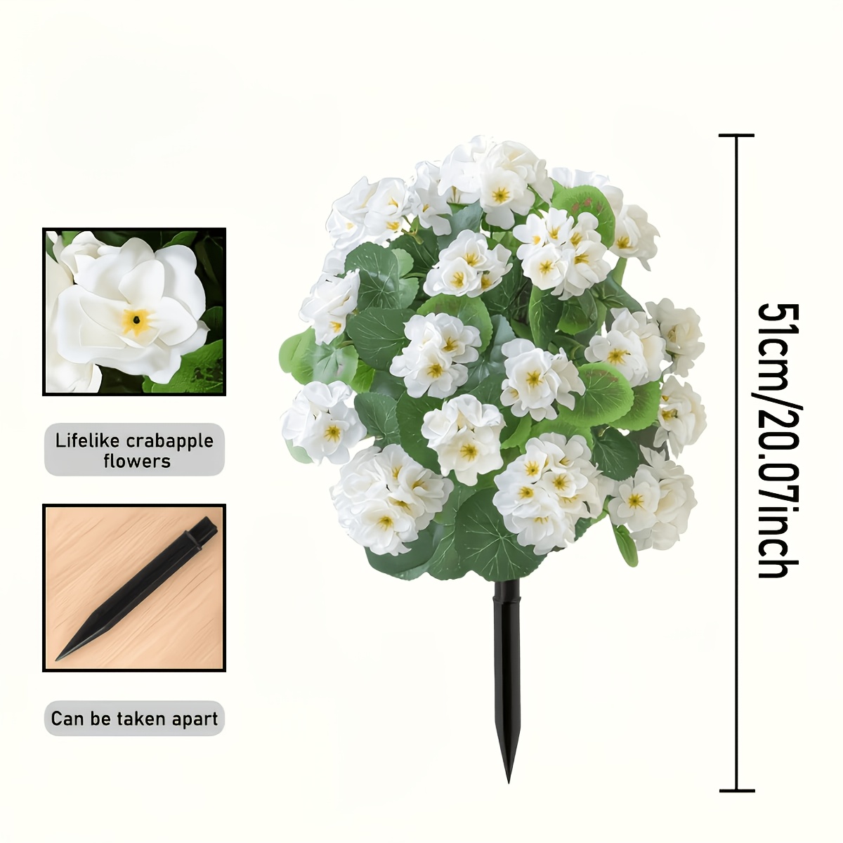 A White Artificial Geranium Flower With A , Made From Uv-resistant Plastic, Suitable For Outdoor Settings - Features A Self-standing Linear Design With Ground Pegs For , Perfect For Decorating