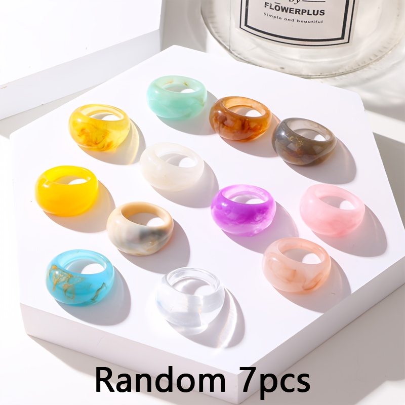 3/5/7/9 Simple Candy-Colored Acrylic Stackable Rings Set
