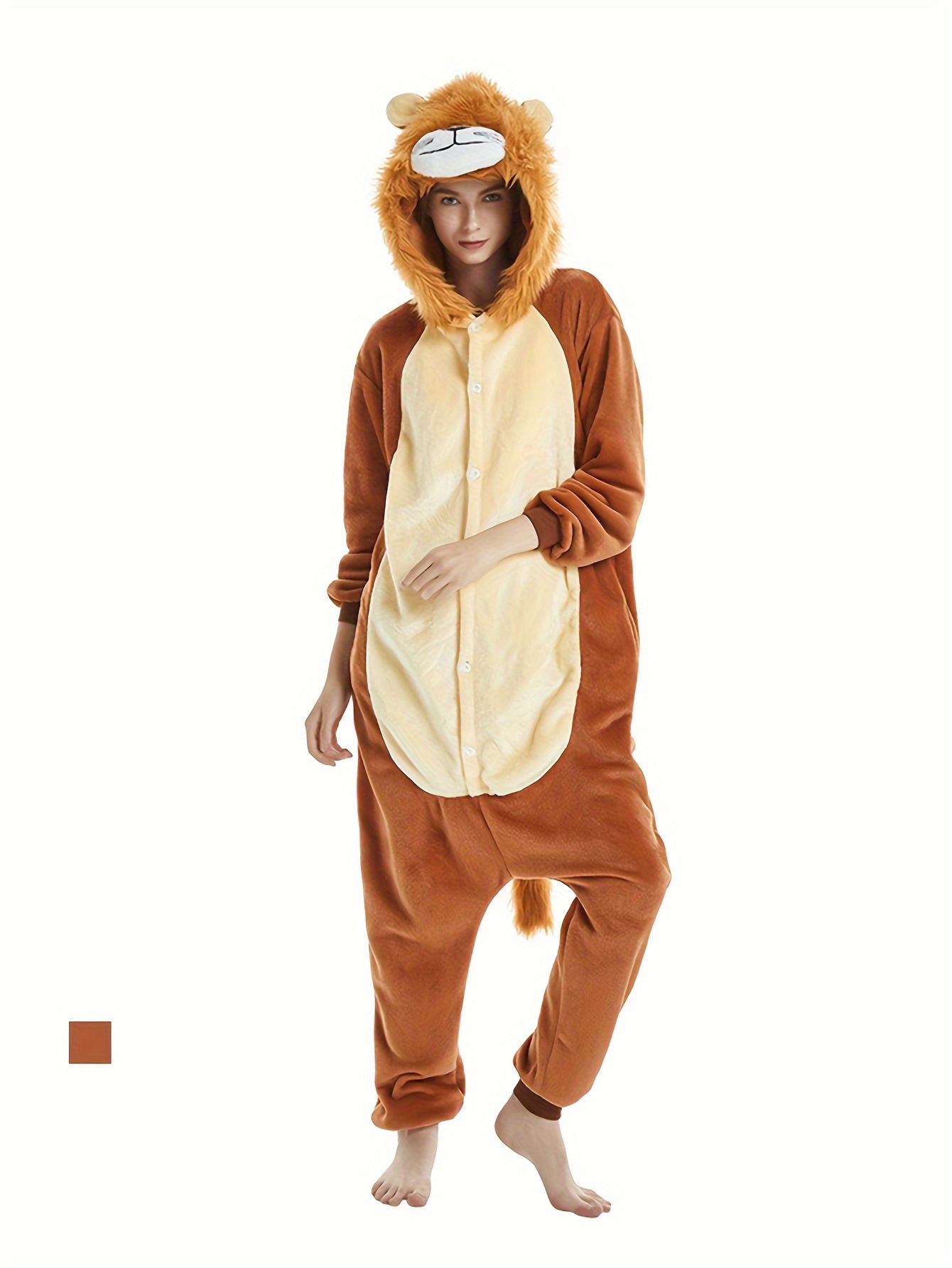 adult lion onesie pajama polyester knit fabric hooded full Temu