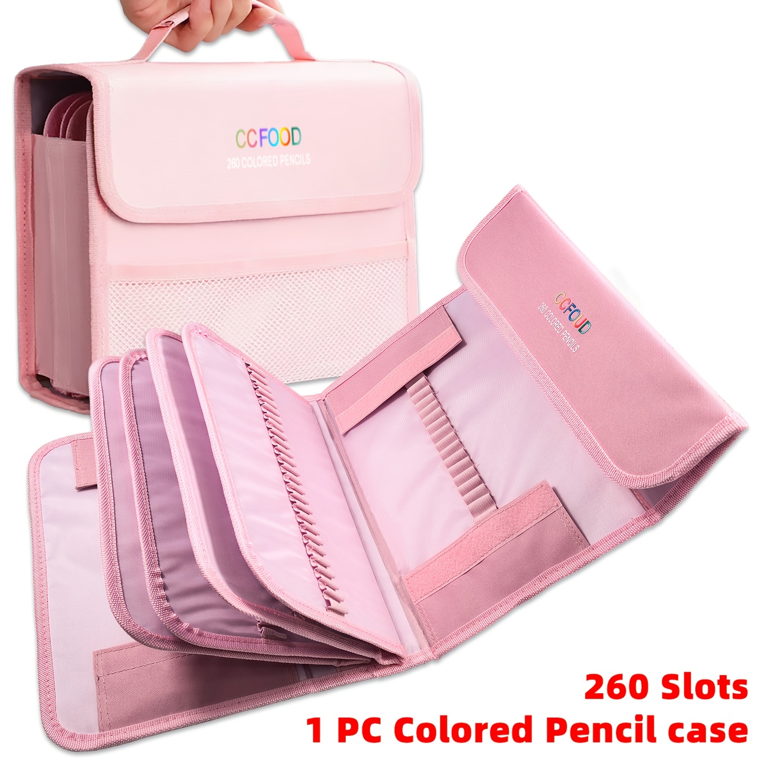 TEMU Ccfoud 1pc Large Capacity Pencil Case With 260 Slots, Made Of Portable Oxford Fabric, Featuring A Handle And Multiple Layers For Organizing Art