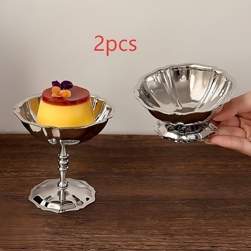 TEMU 2 pezzi Bicchiere Gelato in Acciaio con Petali, Ciotola Dessert, Dessert, Bicchiere con Piedini, Utilizzato per Budino, Mousse, Insalata , Casa,