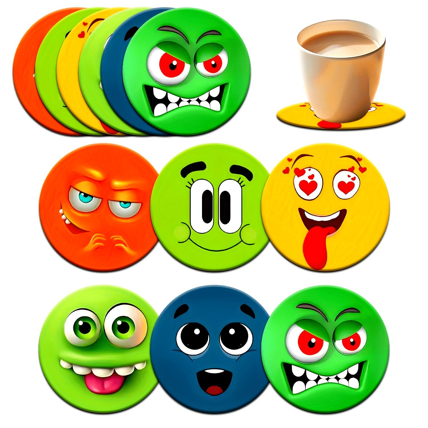 TEMU 6pcs Set Of Fun Pattern Round Wooden Coasters, Made Of Heat-resistant Synthetic Wood, For Holiday Gifts Like Christmas, Mother's Day, And
