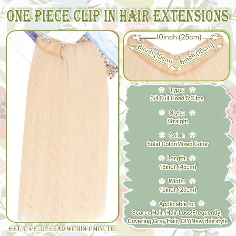 18inch 45cm u shaped   clip in hair extensions with 5 clips x thicker 3 4   synthetic long straight hairpiece soft v shape hairpieces add hair volume for women holiday cosplay party gift daily details 3