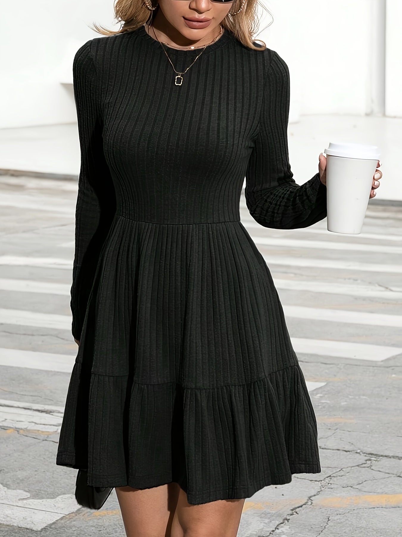 chinese dress ladies Smocked Ruffle Hem Flounce Sleeve Dress main image 0