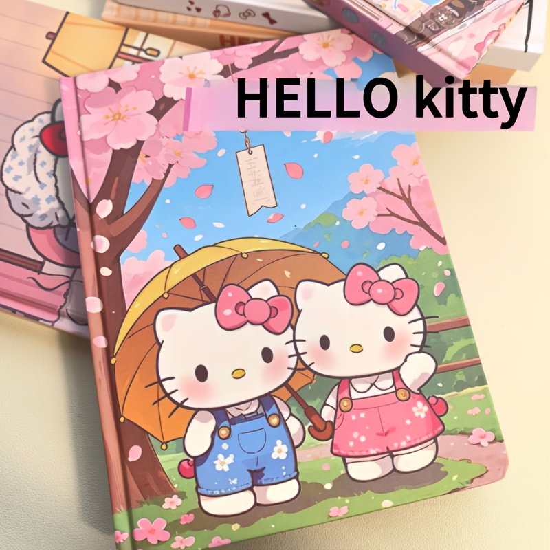 a     a5 hardcover notebook with thick colored pages featuring designs of cherry   toast and a   kitty cat     notes