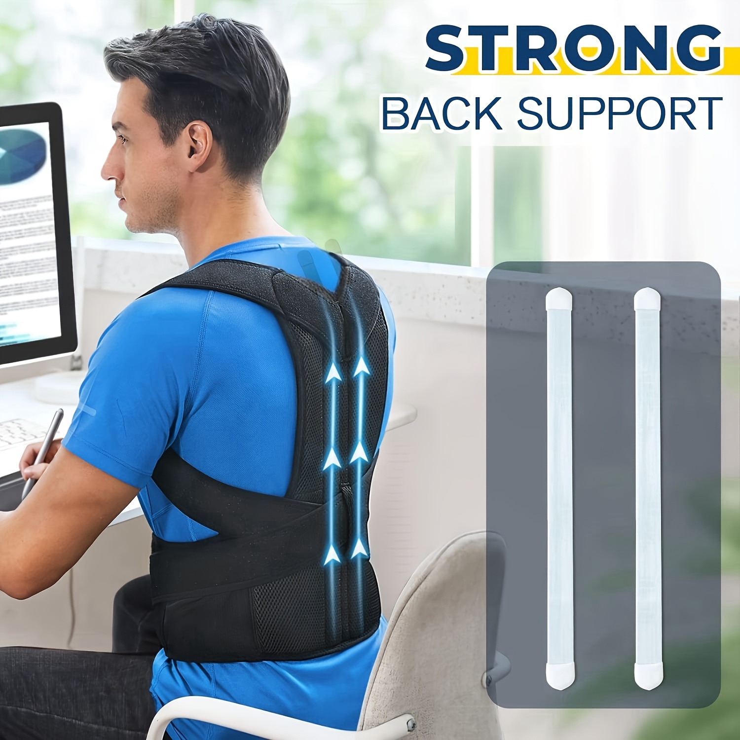 Support dorsal réglable en caoutchouc synthétique avec fermeture à crochet et boucle pour hommes et femmes - Soutien lombaire pour les troubles du coccyx et amélioration de la posture, idéal pour la course à pied - Support du haut et du bas du dos lavable à la main détails 3