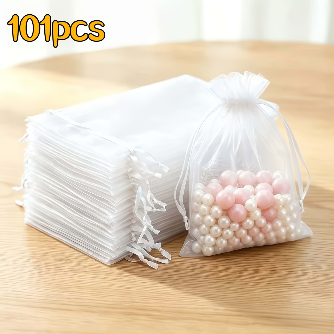 TEMU 101pcs Organza Drawstring Transparent Gift Bags, Suitable For Wedding Favors, Party Favors, Jewelry, Candy And Ornaments, Wedding Gift Bags |