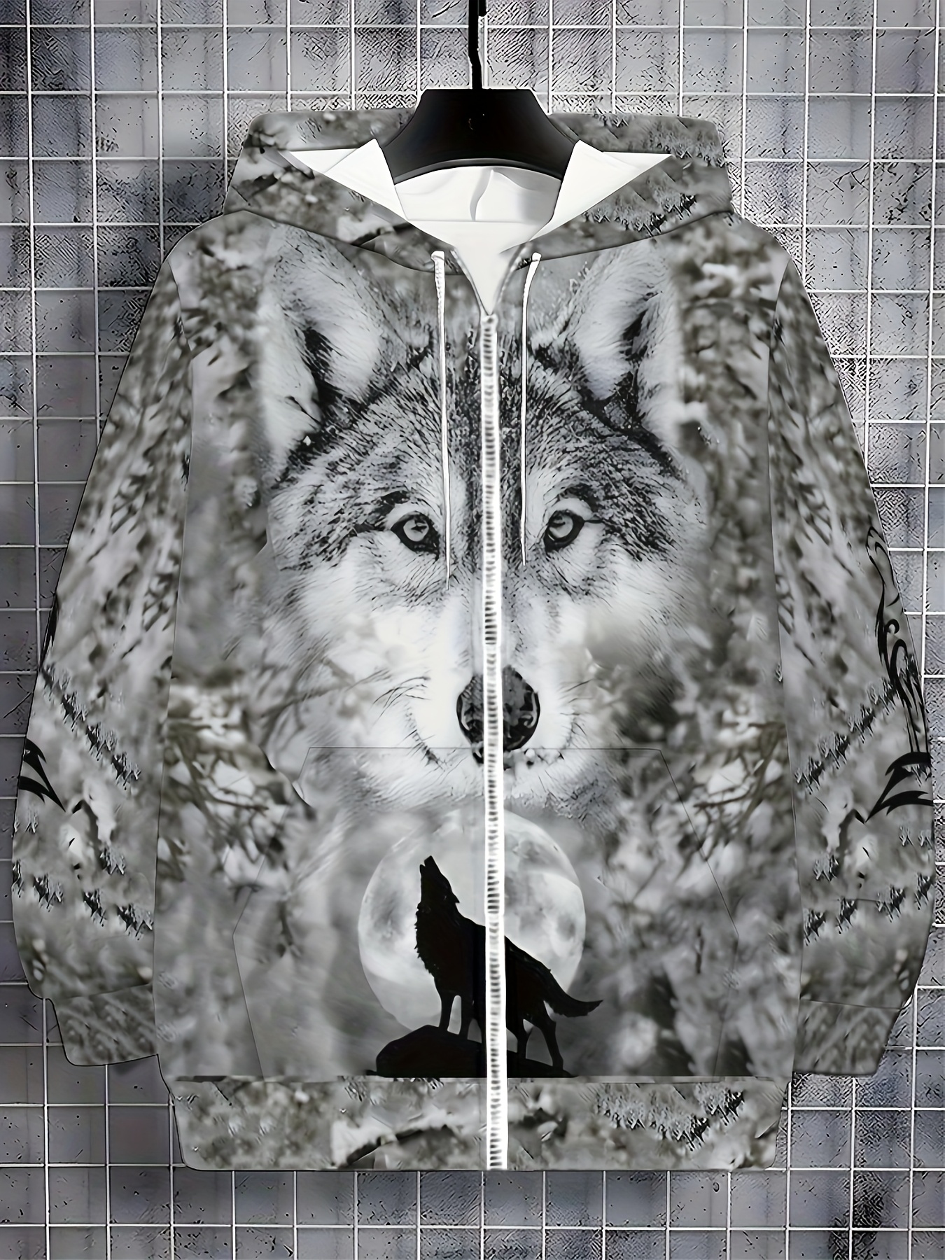 Indian Tribal Pattern Winter Men's Hooded Jacket Long Sleeve Standing Neck Zipper Sweatshirt, Men's Outdoor Fashion Clothing
