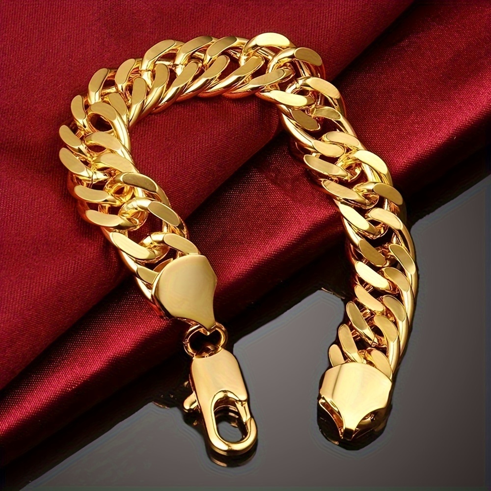 

1pc Fashion Copper Men's Bracelet, 12mm Thick Wide Double Curb Chain, Solid Classic Jewelry, No Magnetic, 22cm