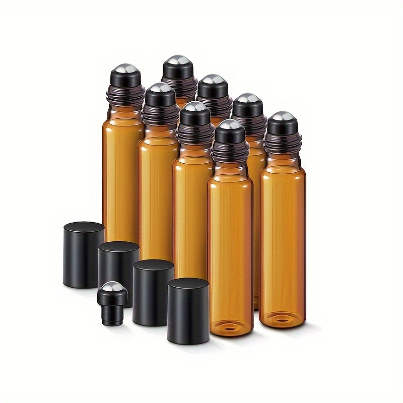 

8-pcs 10ml Amber Glass Roller Bottles With Stainless Steel Roll-on Balls For Essential Oils, Aromatherapy, Perfumes - Corrosion-resistant, Uv Protective, Portable Travel Size