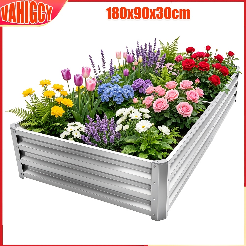 TEMU A Single Raised Garden Bed Made Of Galvanized Steel, Multiple Components, Outdoor Planter Boxes For Gardening, Large Rectangle Metal Container