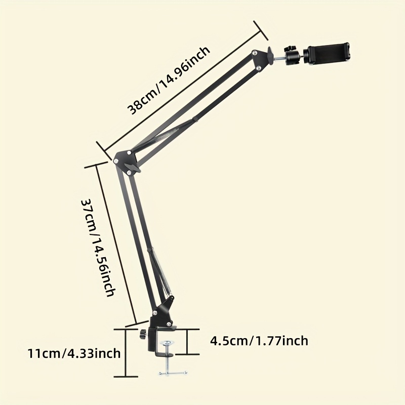 iron cantilever mobile phone holder 360 degree rotation adjustable angle height foldable design with desktop stand for live streaming teaching recording details 6