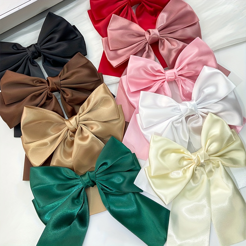 

5-piece Set Women's Fabric Hair Clips - Elegant Bow Tie Barrettes With Sweet Style, Solid Color Satin Bow Hair Accessories For Teens And Adults, Fashion Princess Duckbill Clips For Hair Styling