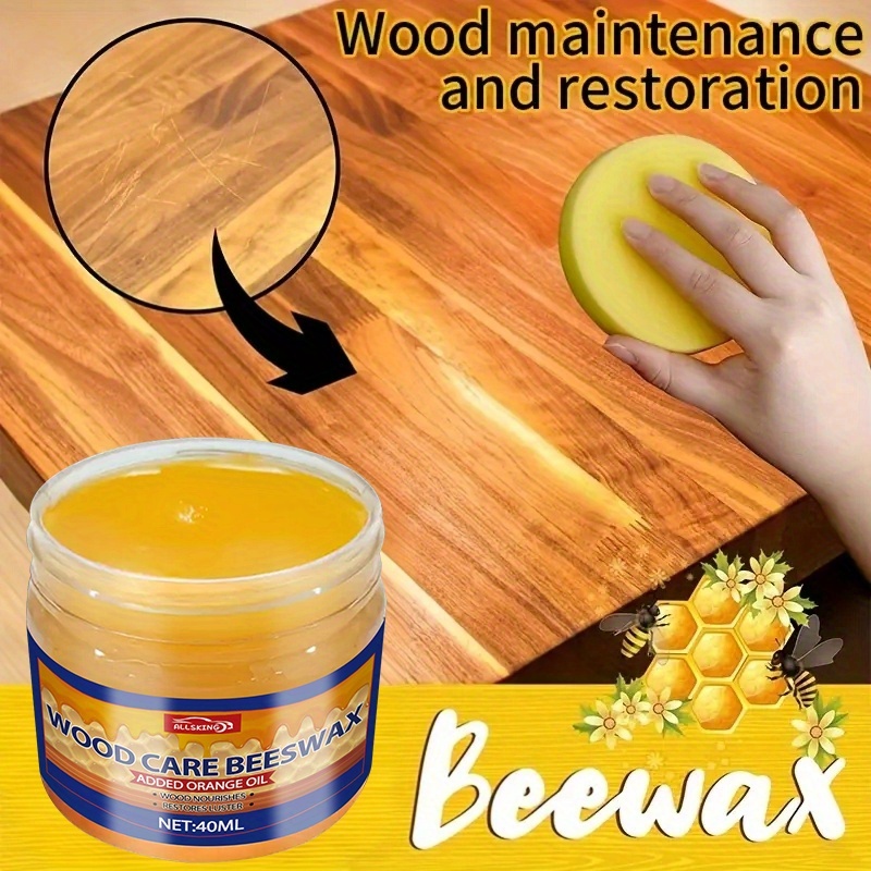 TEMU 1 Set Of Beeswax Polishing Kit - 40ml Beeswax With Round Sponge For Furniture Restoration & Polishing - Ideal For Wooden, Floors, And Guitar Maintenance