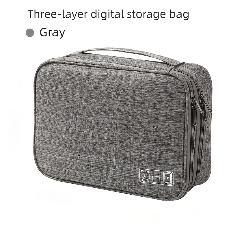TEMU 3-layer Travel Cable Organizer Bag, Portable Digital Accessories Storage Case, Cord Pouch For Usb Cables, , Earphones, Travel & Office Gadget