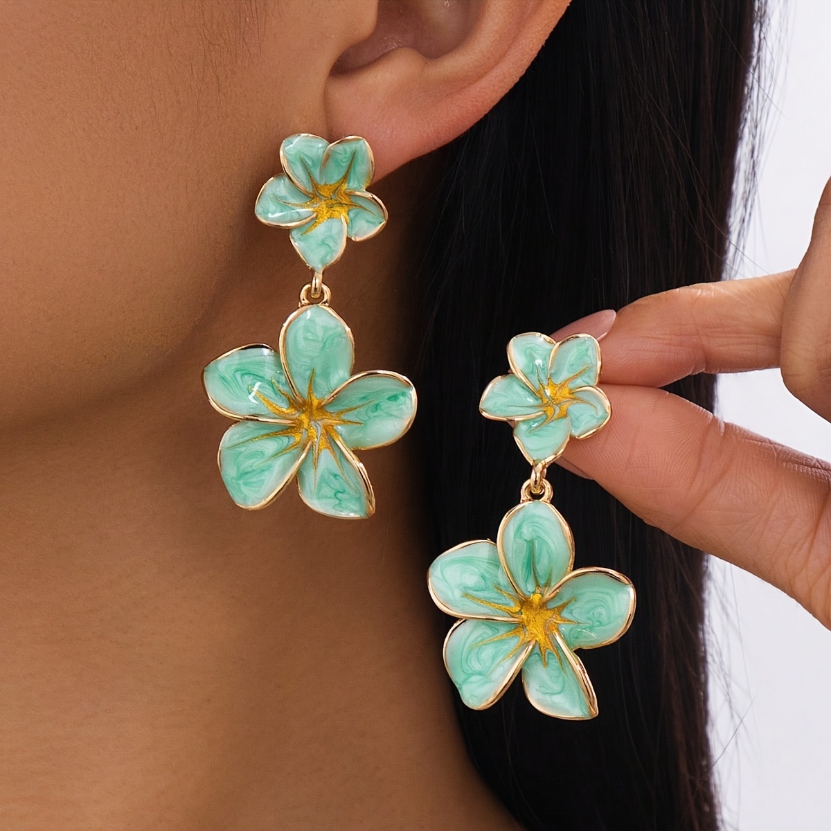 TEMU A Pair Of Fashionable Hanging Earrings For Women, Romantic, Elegant, Delicate, And Luxurious. Handmade Oil Gently, Size Layered Egg Flower