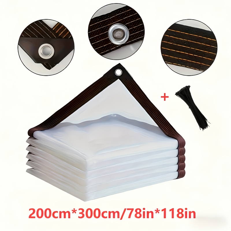 Image of 1 Transparent Pvc Tarp With Holes, Suitable For Garden, Balcony, Terrace, Greenhouse, Yard, Chicken Coop, Porch, And Camping - Transparent Waterproof Tarp For Outdoor Rain Protection