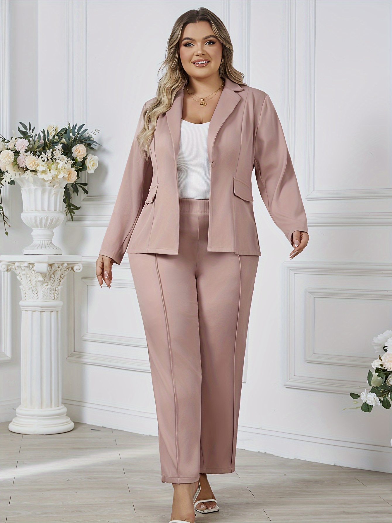 Plus Size Casual Suit Set Women's Plus Solid Long Sleeve - Temu