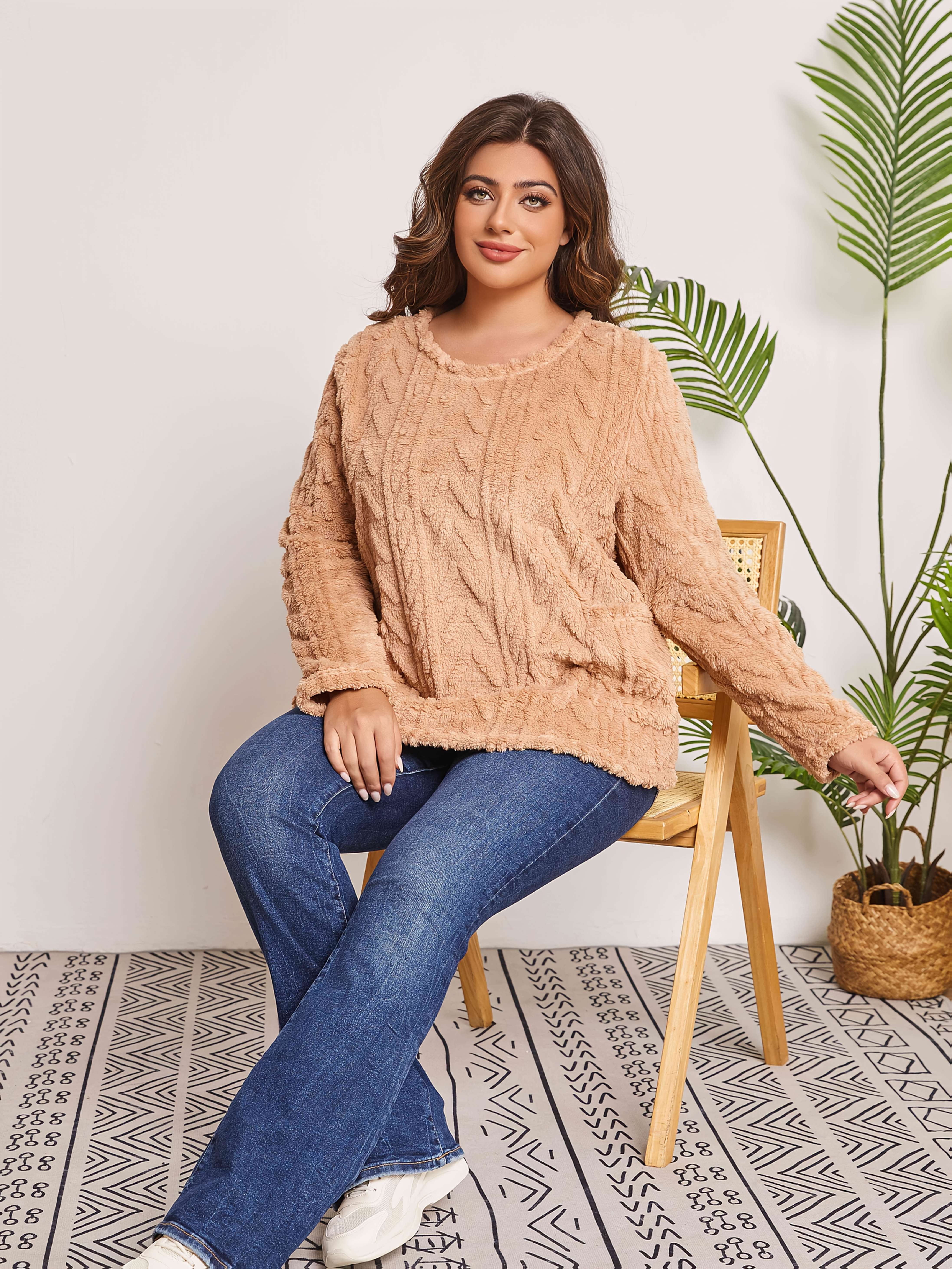 plus size plush jacquard pullover winter autumn casual Temu Germany