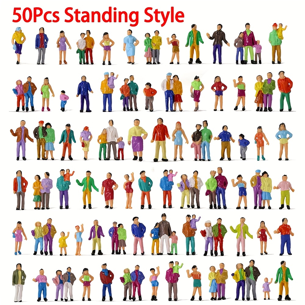 50pcs/bag Architectural 1:87 Ho Scale Painted Figures Model People Random Poses Standing Seated Miniature People