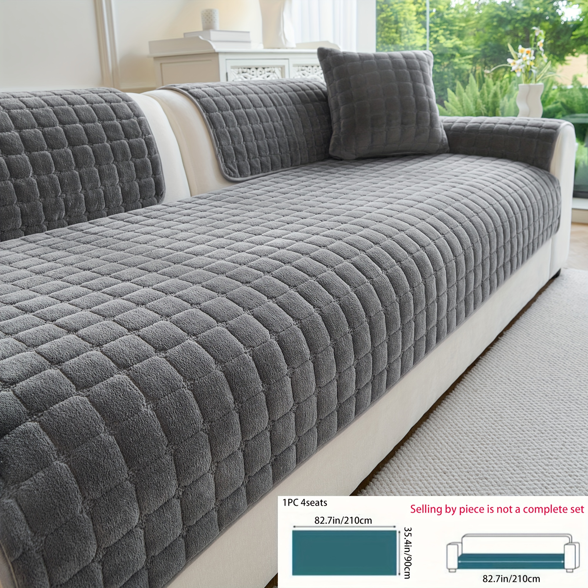 TEMU [flannel Block] Copridivano da 1 pezzo gamma in stile boh矇mien, progettato con tecnologia di trapuntatura, agli animali domestici e lavabile in