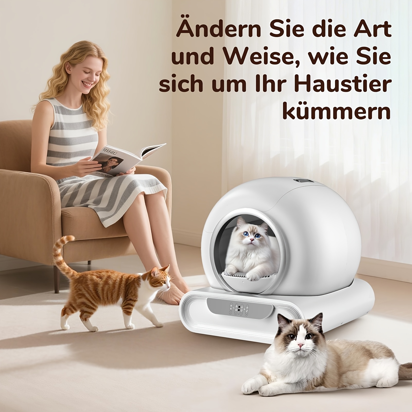 Smart Cat Litter Box 9l Large Capacity Fully Automatic Cleaning Robot With App Control, Without Battery