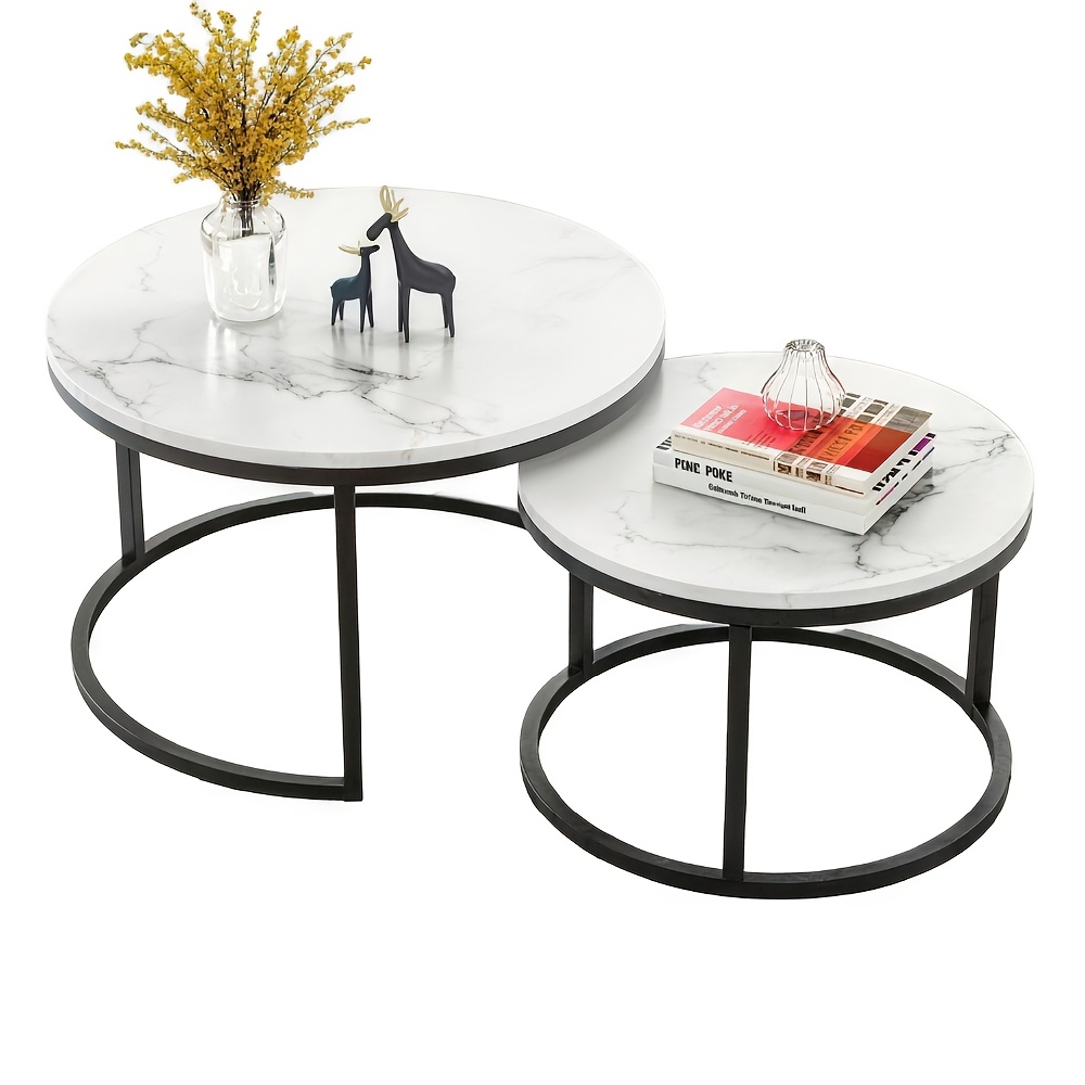 TEMU Mdf Marble Table Nesting Set 2pcs Furniture Fence Set Living Room Or Lounge Match Easy Assembly Suitable For Living Room Bedroom Office