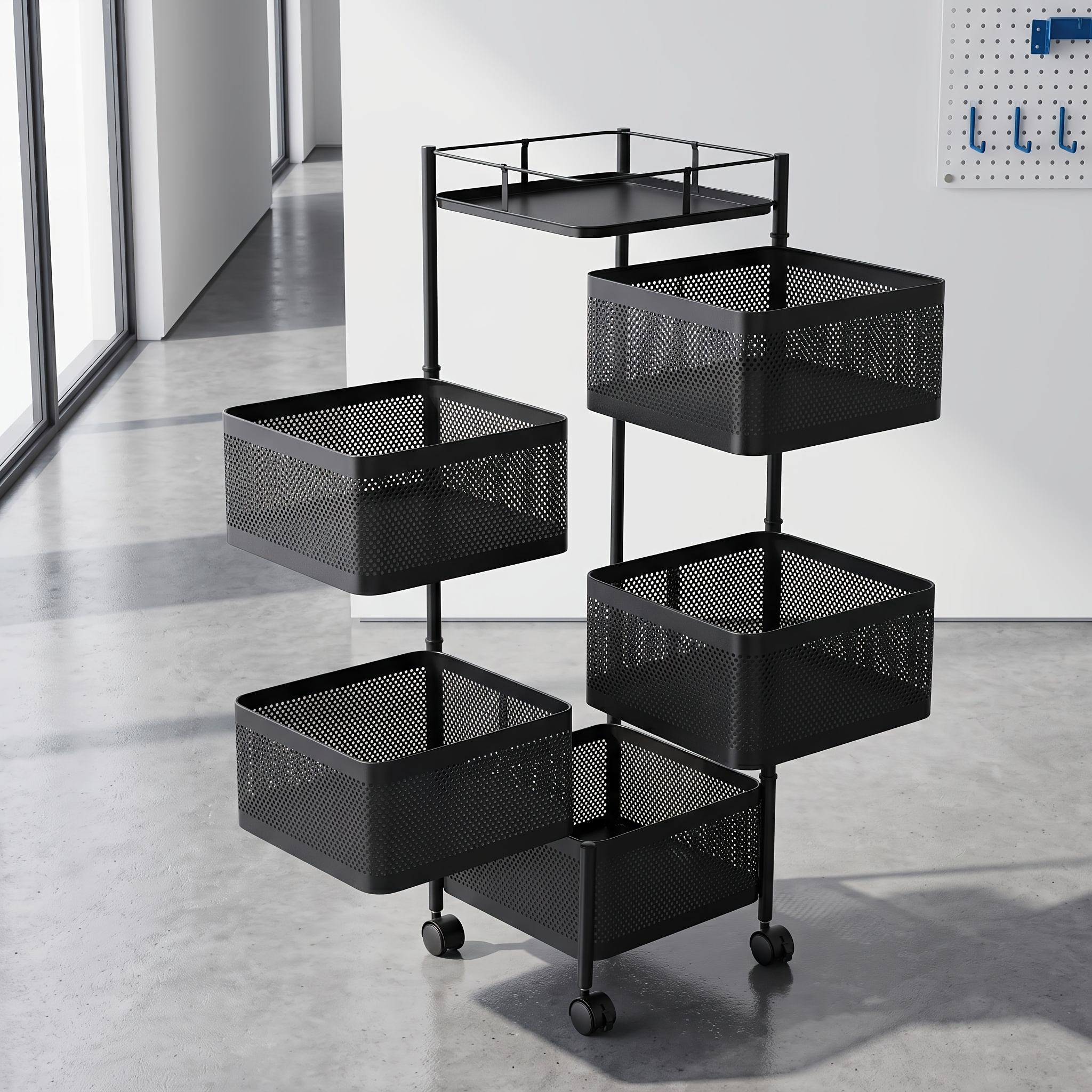 Image of 6-tier Office Storage Cart With 5 Rotating Baskets, Carbon Steel Rolling Organizer With Wheels
