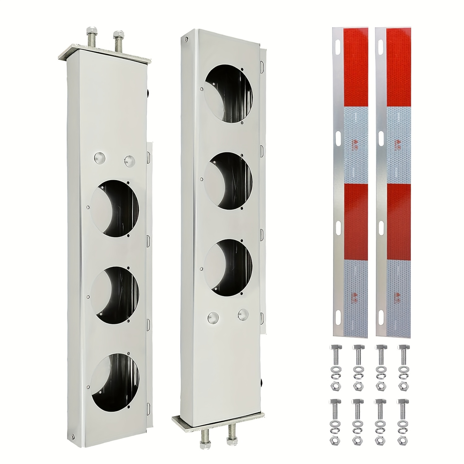 TEMU Stainless Steel Mud Flap Hanger Set 2-1/2" 30" Length Rear Bar With Light Cutouts For Semi Trucks, 2.5" Spring Aluminum Reflective Tapes (circle Light Cutouts), Tail Light Panel.