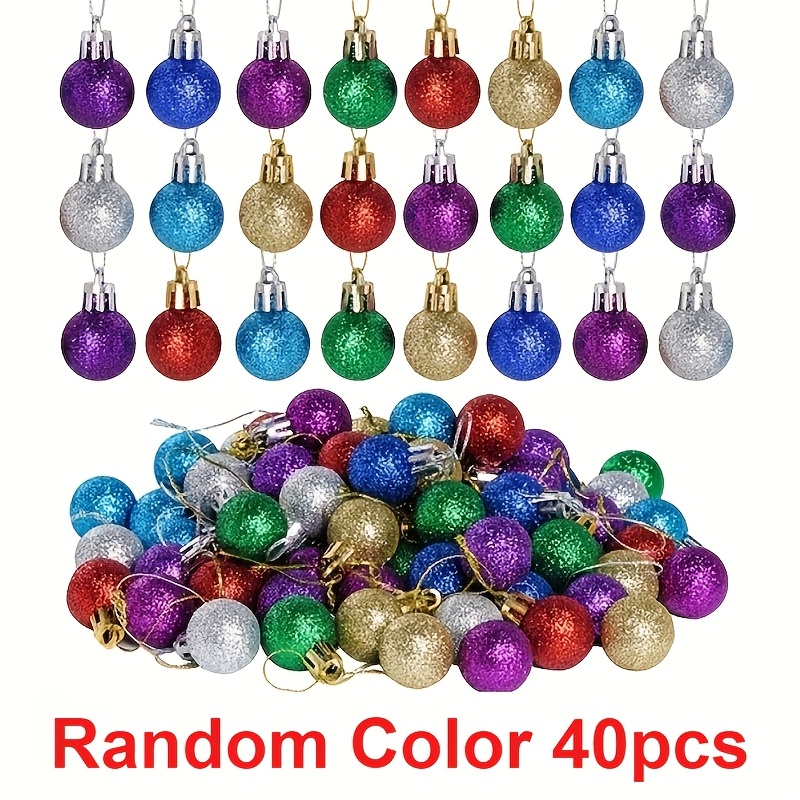 TEMU Random 40pcs Glitter Mini Christmas Ball Ornaments, Colorful Glitter Balls, Miniature Christmas Balls, Hanging Multicolor Xmas Tree Decorations