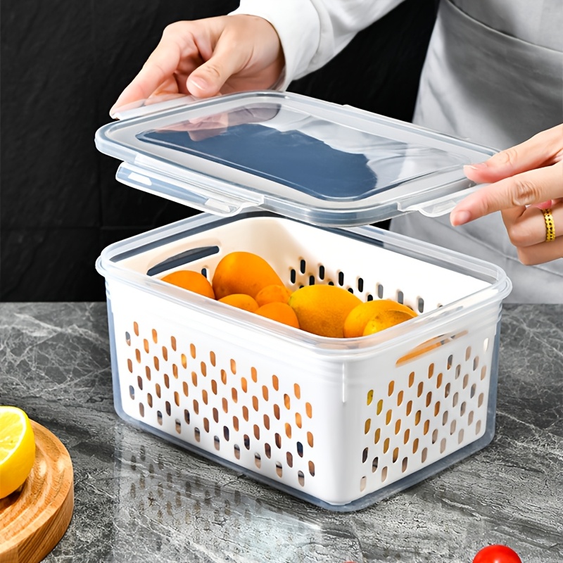 

9pcs Bpa-free Plastic Food Storage Containers Set With Drain Baskets And - Leak-proof, Freezer-safe, Reusable Multipurpose Kitchen Organizers For Fruits, Vegetables, And Food