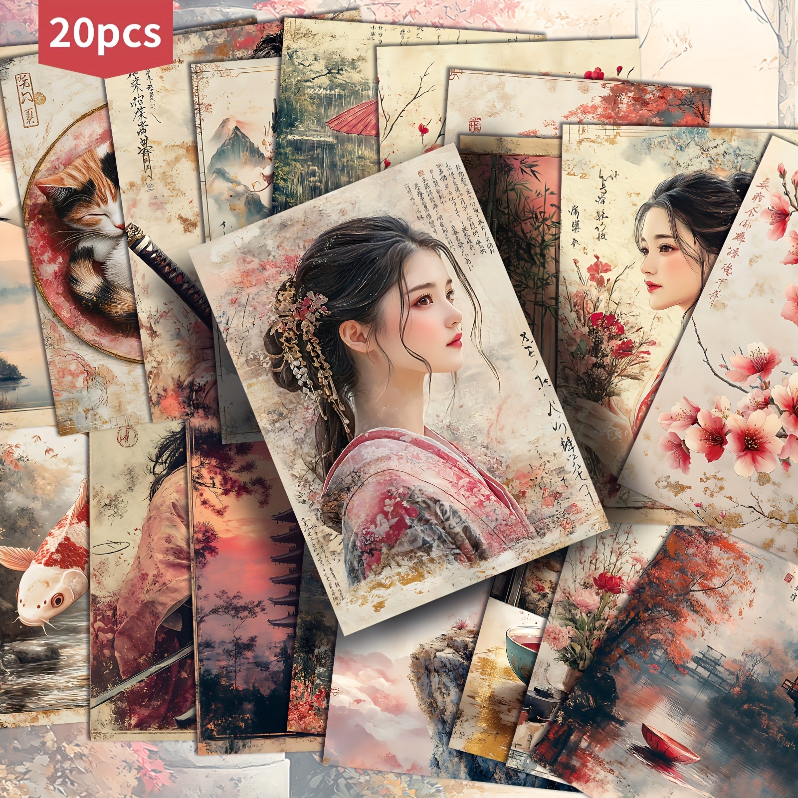 TEMU Set Of 20 Retro Japanese Postcards - 4x6 Inches, Ideal For Junk Journals, Featuring Classic Pinup Art, Collectible Decorative Cards For
