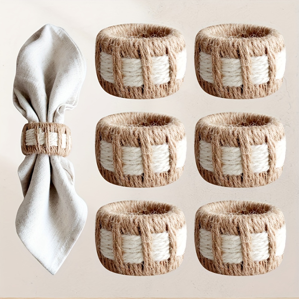 

6-piece Set Natural Material Woven Napkin Rings - Handcrafted Burlap Cylinder Napkin Holders, Break & Abrasion Resistant, Ideal For Home Gatherings, Dining Decor & Parties