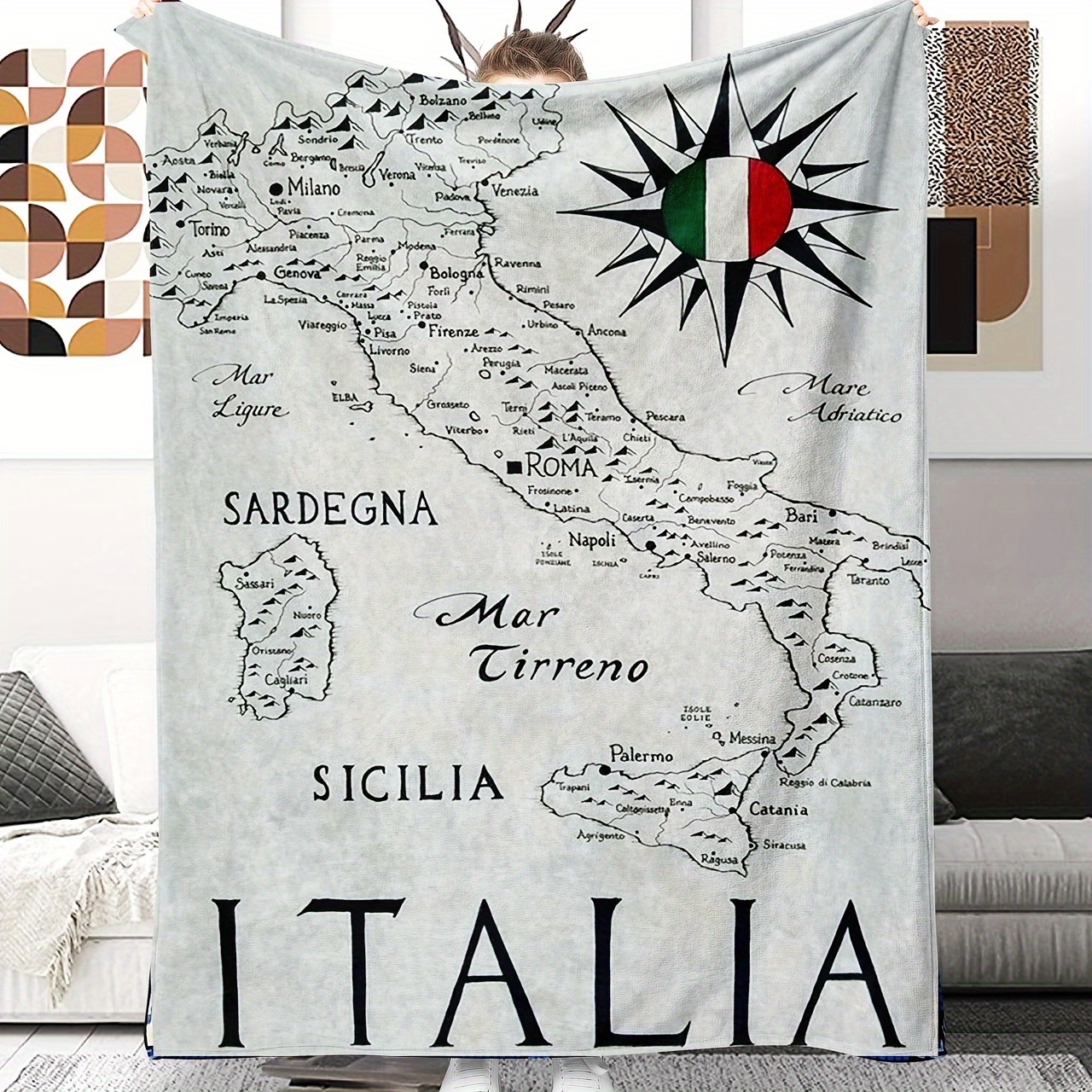 

1pc Italy Map Polyester Blanket - All Applique , Tear , / , Uncharged Blanket