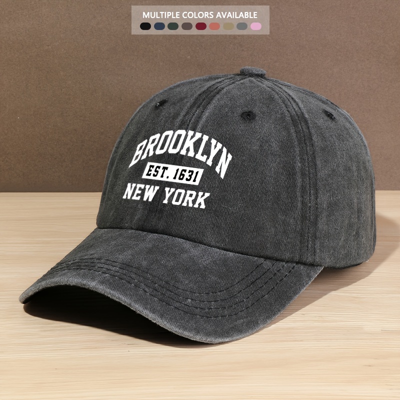 

Cool Classic Retro Curved Brim Baseball Cap, Brooklyn Print Distressed Cotton Trucker Hat, Snapback Hat For Casual Leisure Outdoor Sports