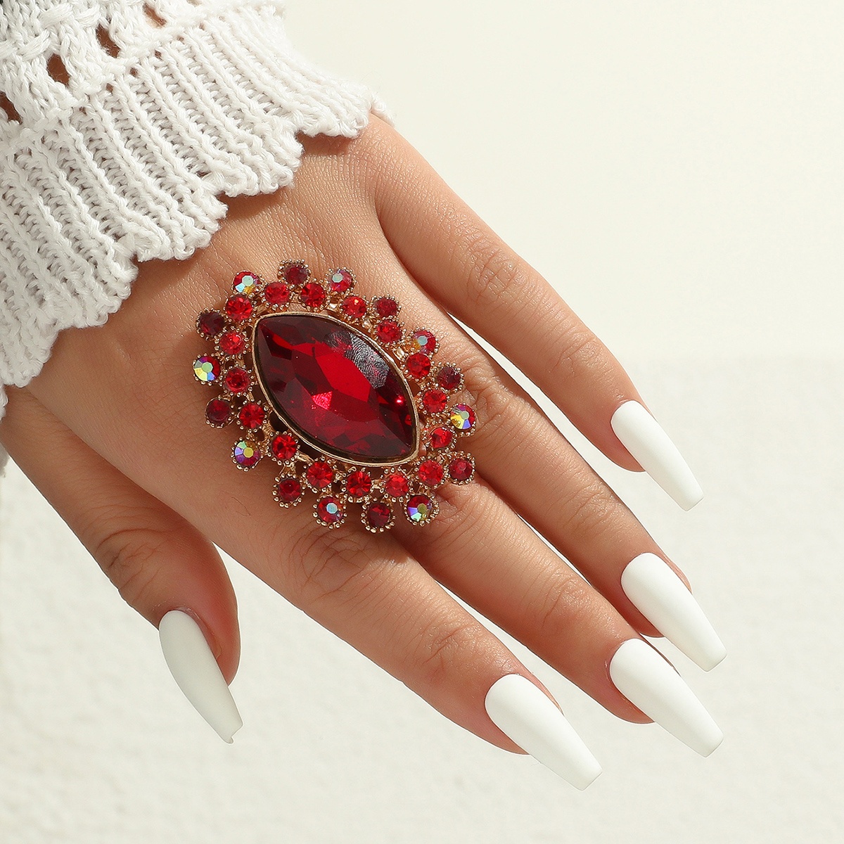 TEMU 1pc Vintage Exquisite Red Synthetic Gemstone Ring, Sparkling Bling Rhinestone Index Finger Ring, Suitable For Gift And Personal Use, Fashionable