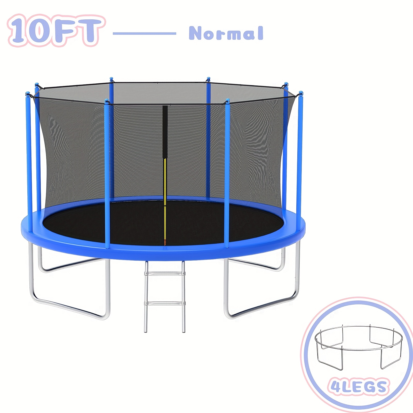 14ft/12ft/10ft Outdoor Kids Trampoline with Water Spray Device, Equipped with Safety Net and Heavy-Duty Rust-Resistant Frame, Suitable for Children and Adults, Includes Basketball Stand and Ladder Blue