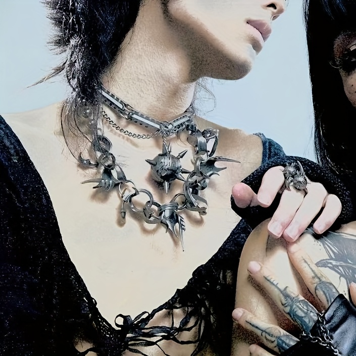 dark gothic punk choker necklace spiked thorn design - Temu Canada