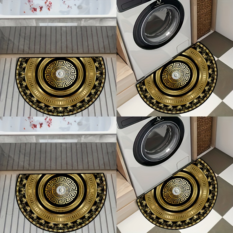 luxurious thick semi circular rug with black golden   non slip machine washable polyester for indoor outdoor use   bedroom entryway patio details 3