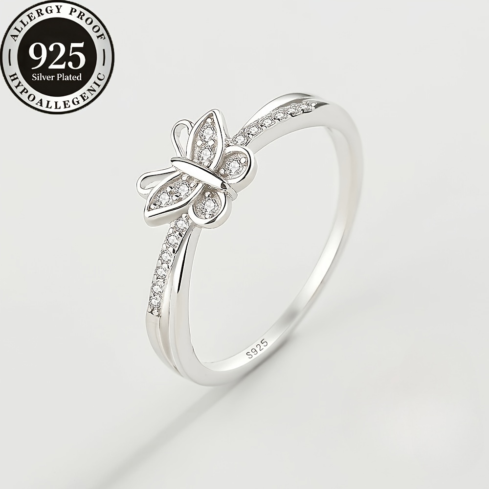 TEMU 2.1g 925 Silver Plated Ring Women' Luxury High-end Fashion Elegant Versatile Individual Statement Ring Daily Commute Ideal Gift Jewelry