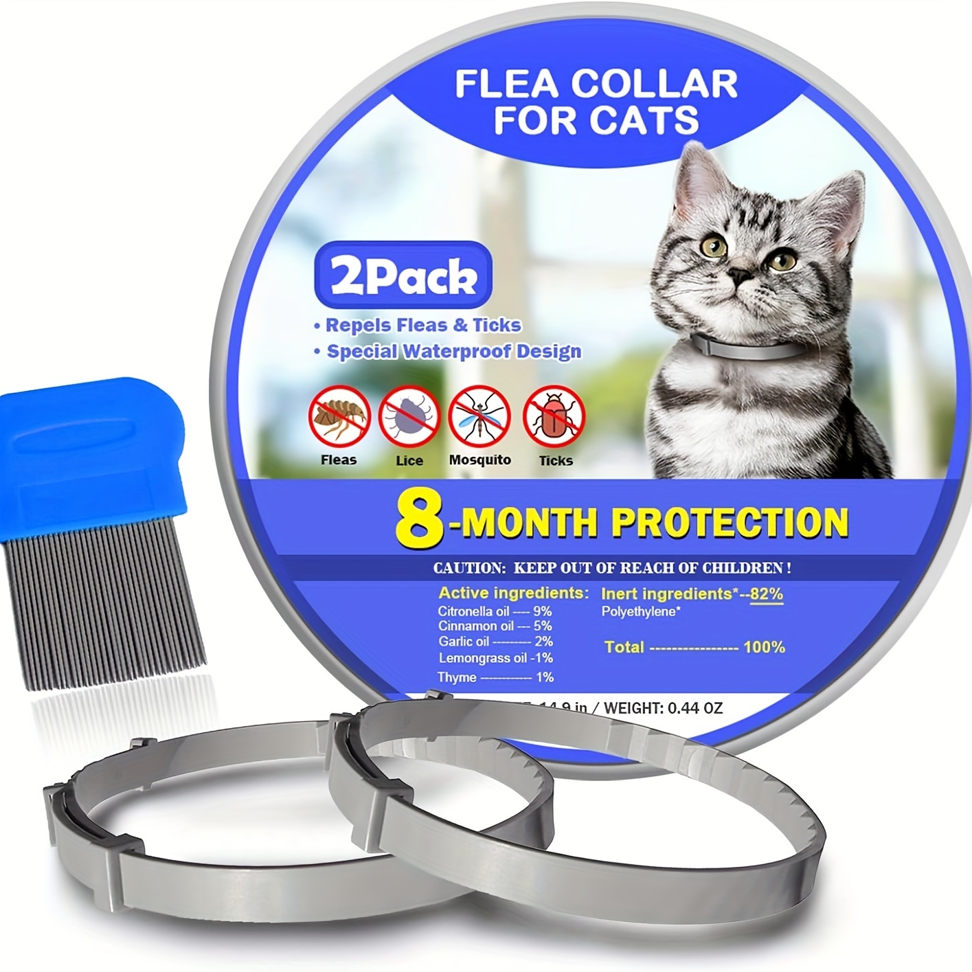 

2pcs Cat Collars For Tick Prevention, Bite Prevention, And Waterproofing | Protects Cats For 8 Months, Providing Long-term Protection For Cats