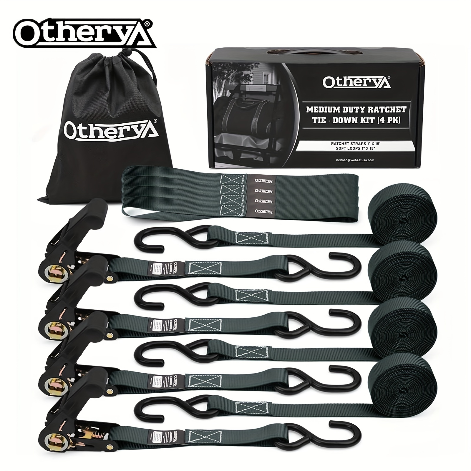 TEMU Otherya Heavy Duty Ratchet Strap - 1' X 15' | With S Hooks, For Securing Motorcycles, , Trucks, Trailers, Bungee 4 Soft Loops, Polyester Fiber, Applicable