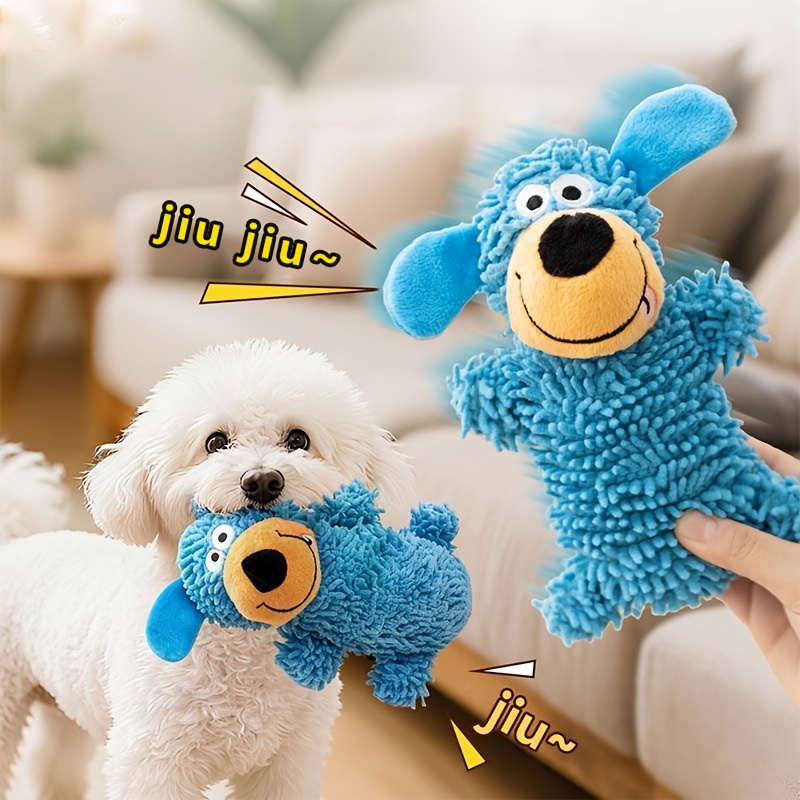 new arrival cute chew resistant plush dog toy with   mop like puppy stuffed animal durable bite proof chew bone for puppies dogs all breed sizes yellow blue