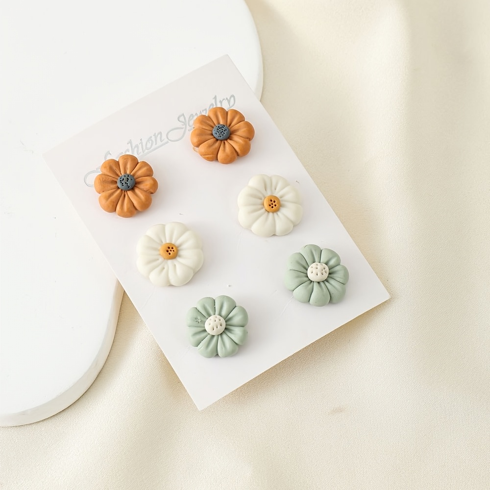 pairs polymer clay flower earrings set 3d embossed Temu