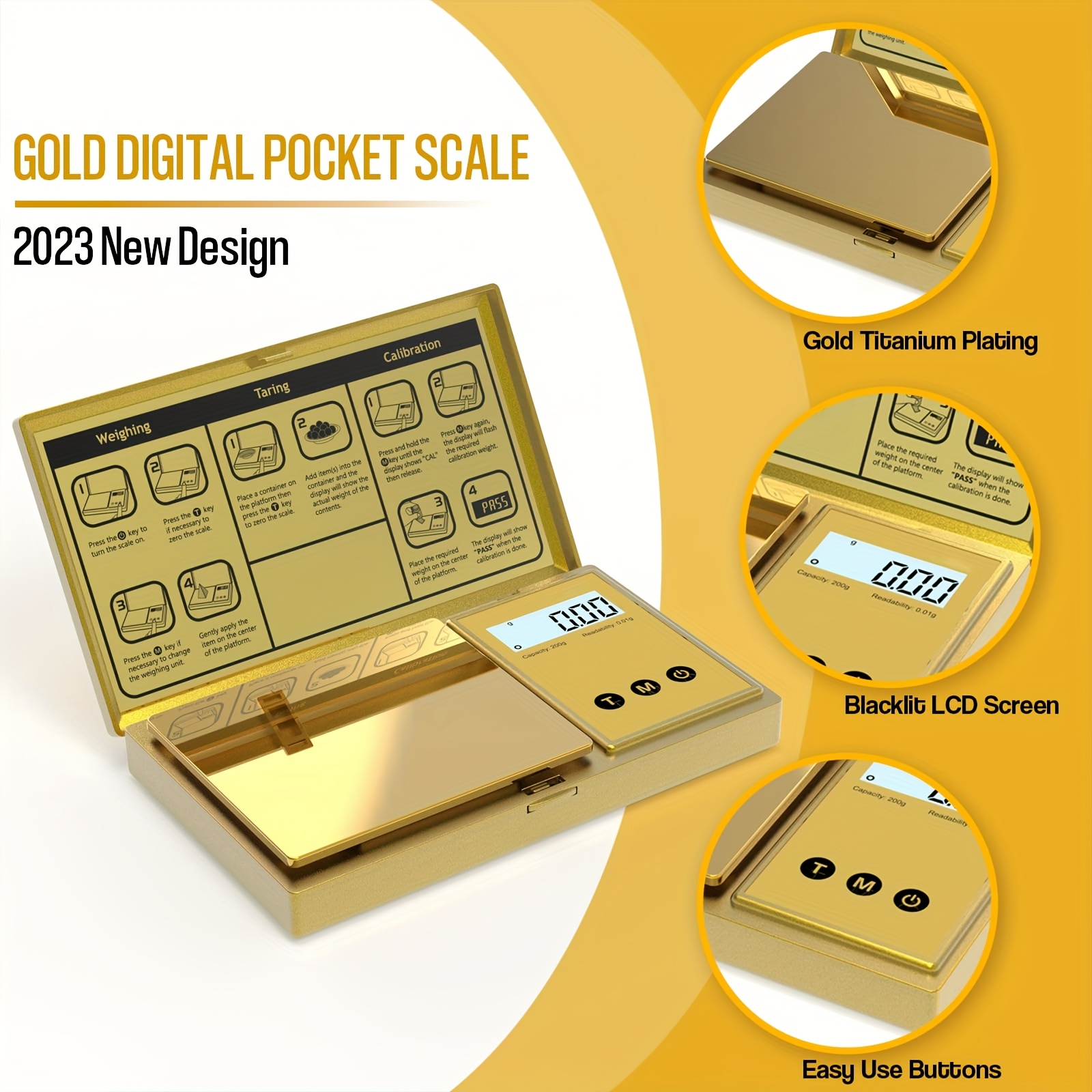 Digital Pocket Scale with LCD Backlit Display, 200g Precision
